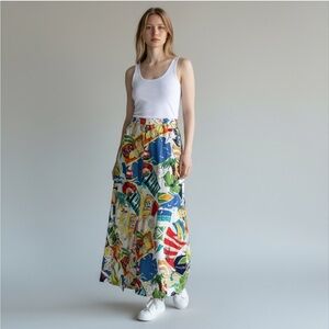 Vintage Classics By Janzten Long Maxi Printed Skirt Size 8 Tropical Beach Print